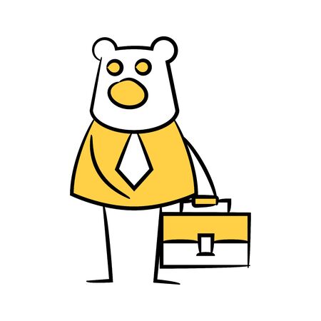 bear boss holding business bag yellow stick figure themeのイラスト素材