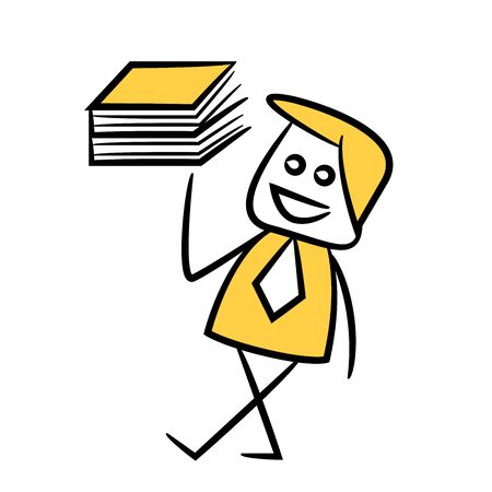 businessman holding books yellow stick figure themeのイラスト素材