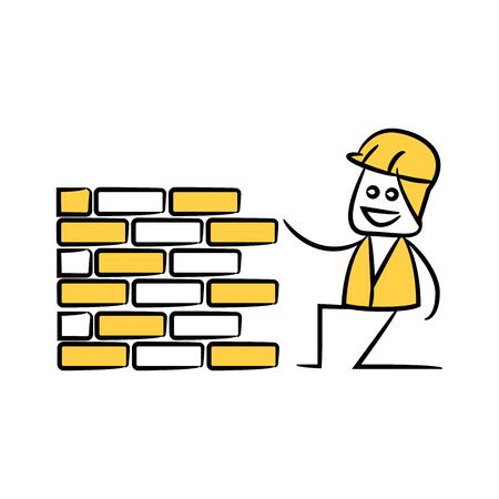 engineer or service man and bricks in yellow themeのイラスト素材