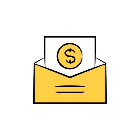 money in envelope, salary icon yellow hand drawn themeのイラスト素材