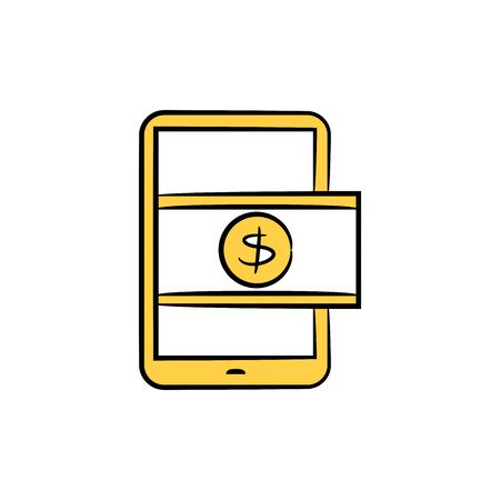mobile money, mobile payment in yellow themeのイラスト素材