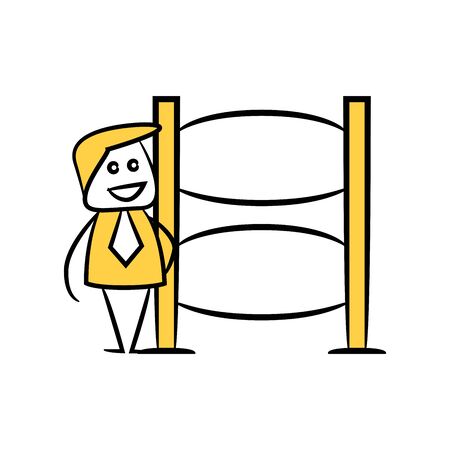 yellow stick figure businessman and guidepost, signage or signpostのイラスト素材