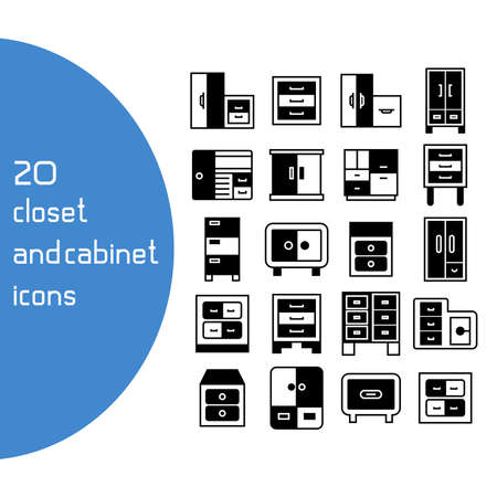 vector set of closet and cupboard iconsのイラスト素材