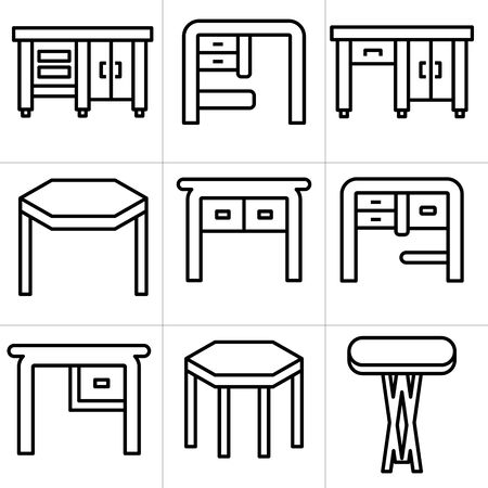 table and desk icons, furniture decoration setのイラスト素材