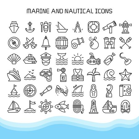 marine and nautical icons line setのイラスト素材