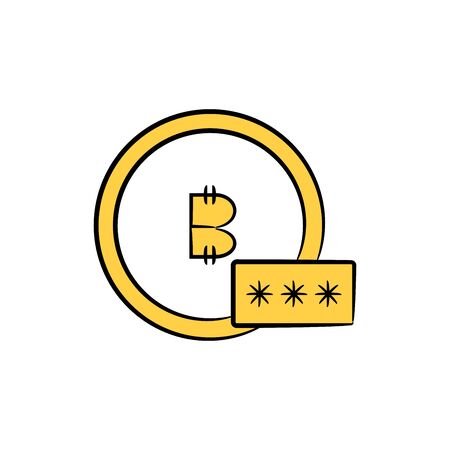 bitcoin and password icon, bitcoin encryption conceptのイラスト素材