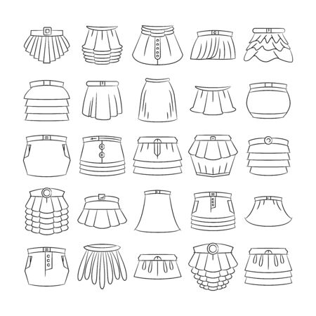 sketch and hand drawn skirt icons setのイラスト素材