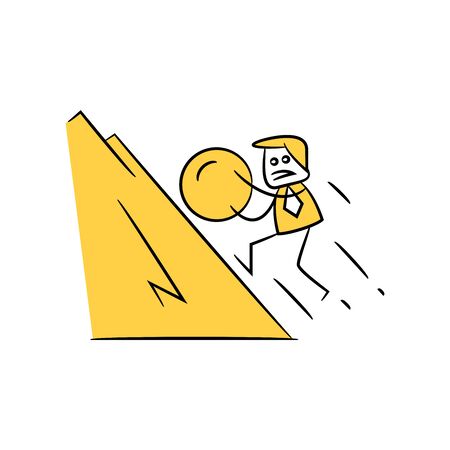 doodle businessman pushing rock on mountain , stick figureのイラスト素材