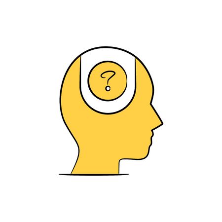human head with question mark yellow hand drawnのイラスト素材