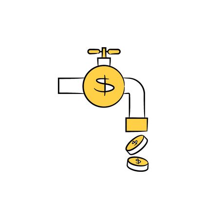 money faucet or money faucet for passive income concept yellow hand drawnのイラスト素材