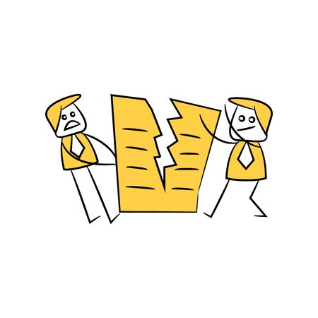business men revoke contract document yellow stick figureのイラスト素材