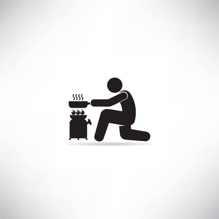 person cooking barbecue grill, camping concept iconのイラスト素材