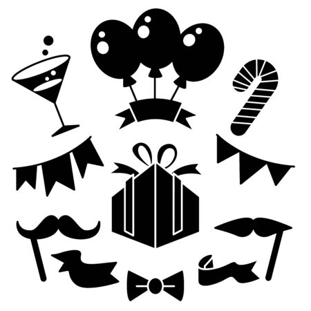 birthday party card decoration illustration silhouette designのイラスト素材