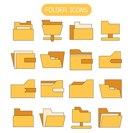 yellow folder and archive icons setのイラスト素材