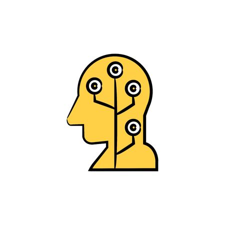 human head and circuit, artificial intelligence concept yellow hand drawn themeのイラスト素材