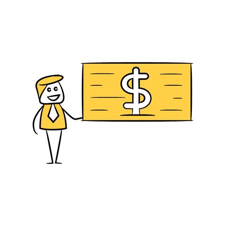 businessman holding dollar bill or check, financial conceptのイラスト素材