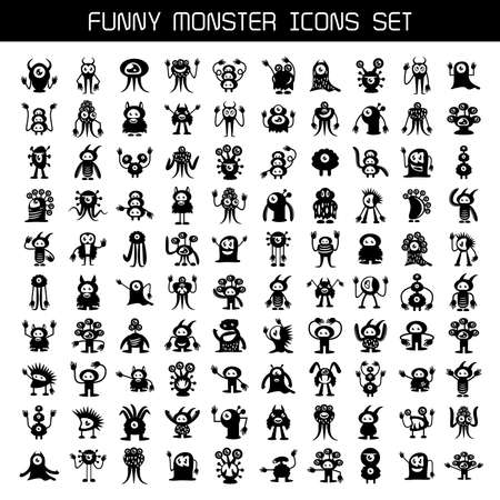 big set of cute monsters cartoons and aliensのイラスト素材