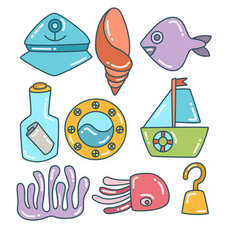 fish, marine and ocean life concept color themeのイラスト素材