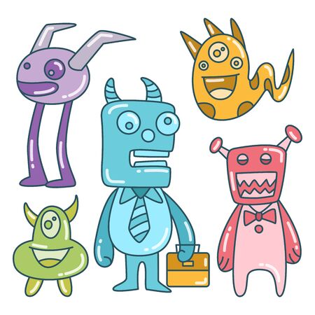 cute and funny doodle monster character color design themeのイラスト素材