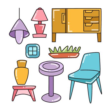 furniture and interior decoration color design themeのイラスト素材