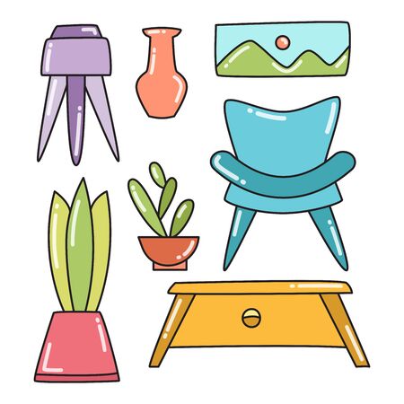 furniture and interior decoration color design themeのイラスト素材