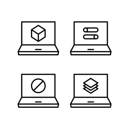 application programming interface and web icons set line vectorのイラスト素材