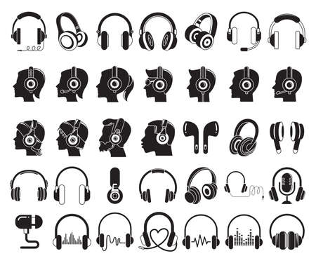 headphone and listening music icons setのイラスト素材