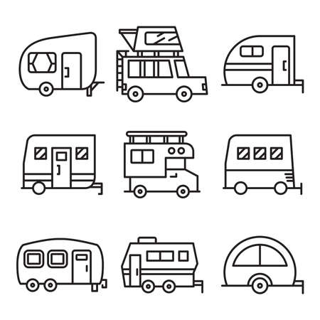 RV camper car icons set line vectorのイラスト素材