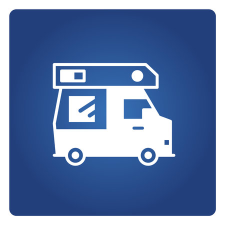 RV car, motorhome icon on blue backgroundのイラスト素材