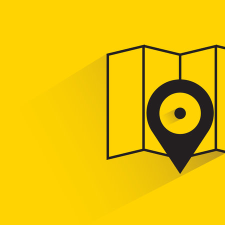map pin with drop shadow on yellow backgroundのイラスト素材