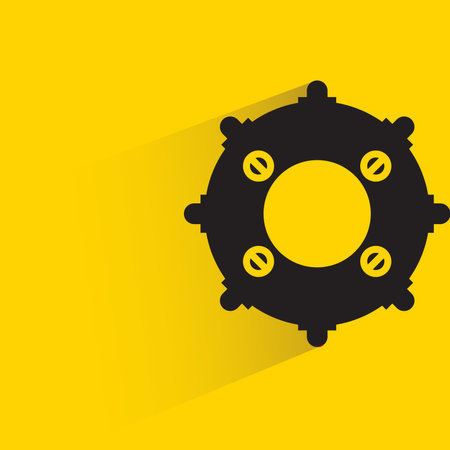 gear, cog blade with drop shadow on yellow backgroundのイラスト素材