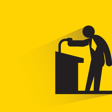 speaker on podium with drop shadow on yellow backgroundのイラスト素材