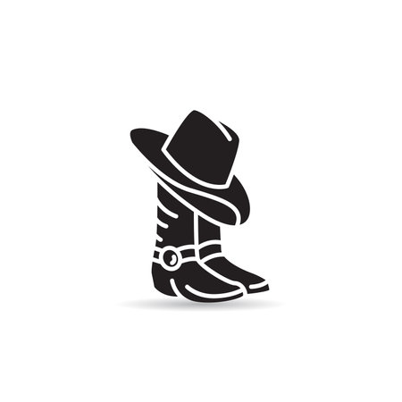 cowboy boot and hat icon on white background vector illustrationのイラスト素材