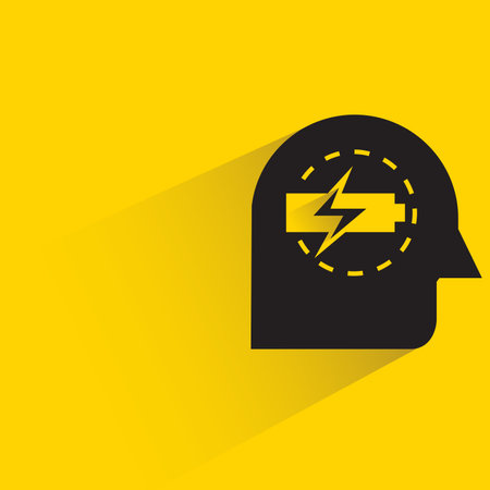 head and battery with shadow yellow backgroundのイラスト素材