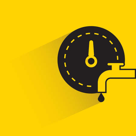 faucet and gauge with shadow on yellow background