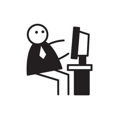 doodle businessman character working on computerのイラスト素材