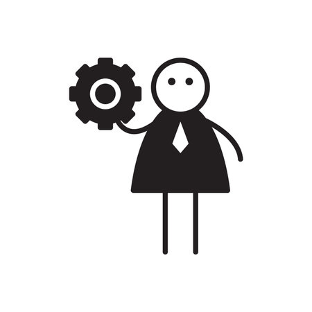 doodle businessman stick figure holding gearのイラスト素材