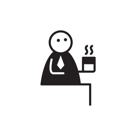 doodle businessman character sitting and drinking hot coffeeのイラスト素材