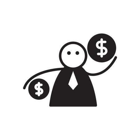 doodle character holding dollar coinsのイラスト素材