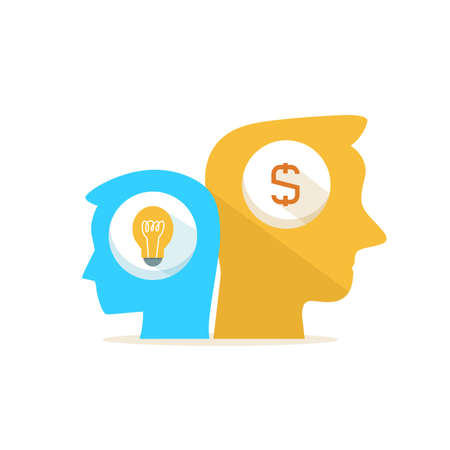 human head with money and idea light bulb vectorのイラスト素材