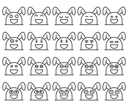 rabbit, bunny emoticons line design setのイラスト素材