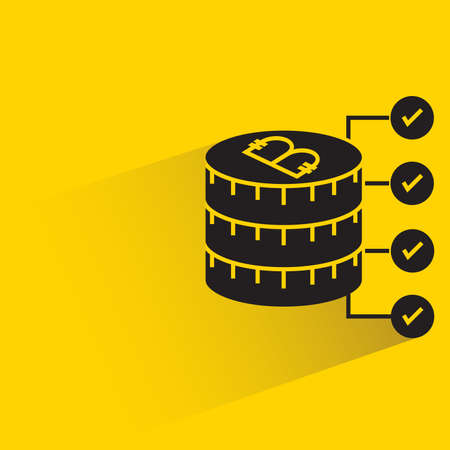 bitcoin encrypted with drop shadow yellow backgroundのイラスト素材