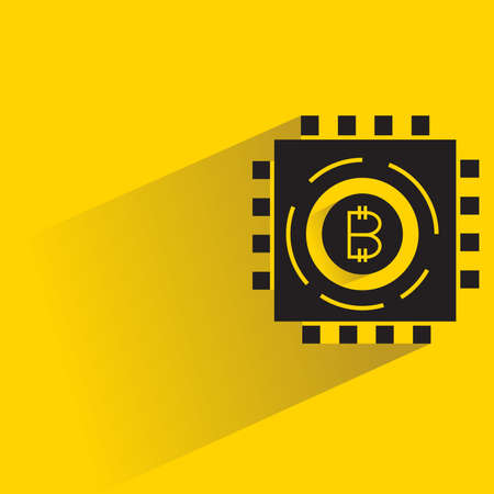 bitcoin microchip with shadow on yellow background vectorのイラスト素材
