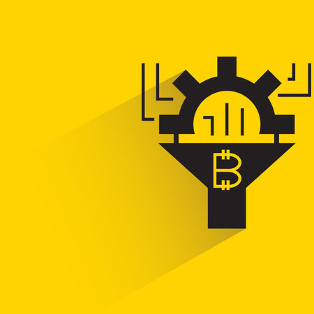 gear and funnel bitcoin with shadow on yellow background vectorのイラスト素材