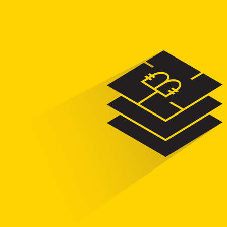 bitcoin microchip with shadow on yellow background vectorのイラスト素材