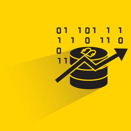 bitcoin and graph with shadow on yellow background vectorのイラスト素材