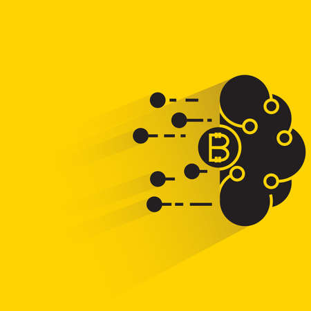 bitcoin and cloud technology with shadow on yellow background vectorのイラスト素材