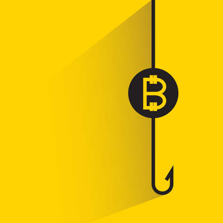 bitcoin and hook with shadow on yellow background vectorのイラスト素材