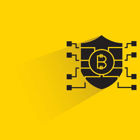bitcoin shield with drop shadow yellow backgroundのイラスト素材