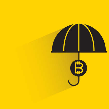 bitcoin and umbrella with shadow on yellow background vectorのイラスト素材